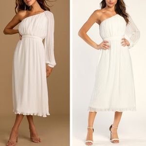 ❤️ Lulus 
Always Loving You White Pleated One-Shoulder Midi Dress